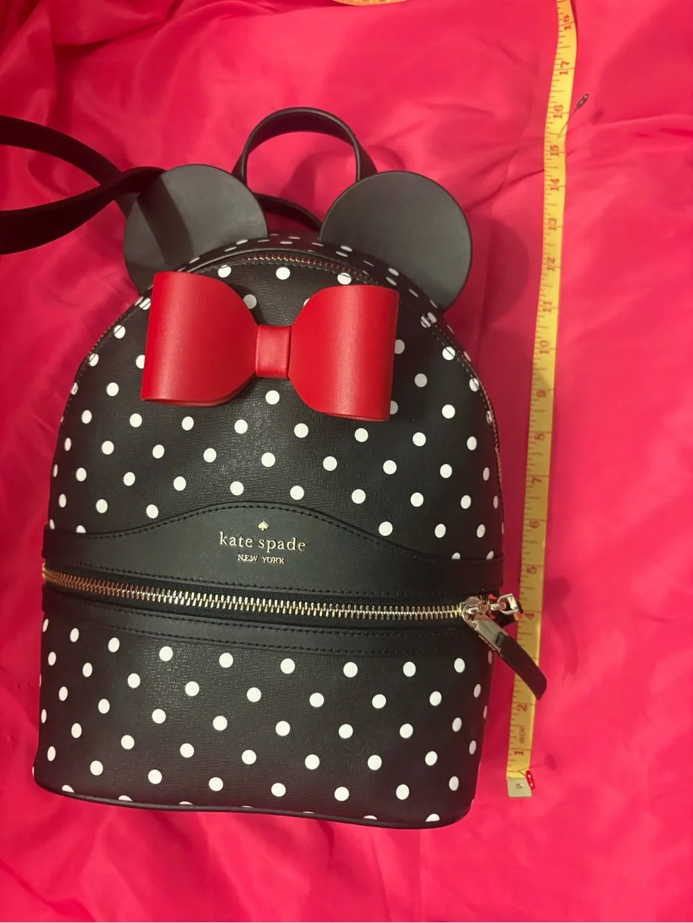 kate spade Black White Polka Dot Kids Backpack with Red Bow